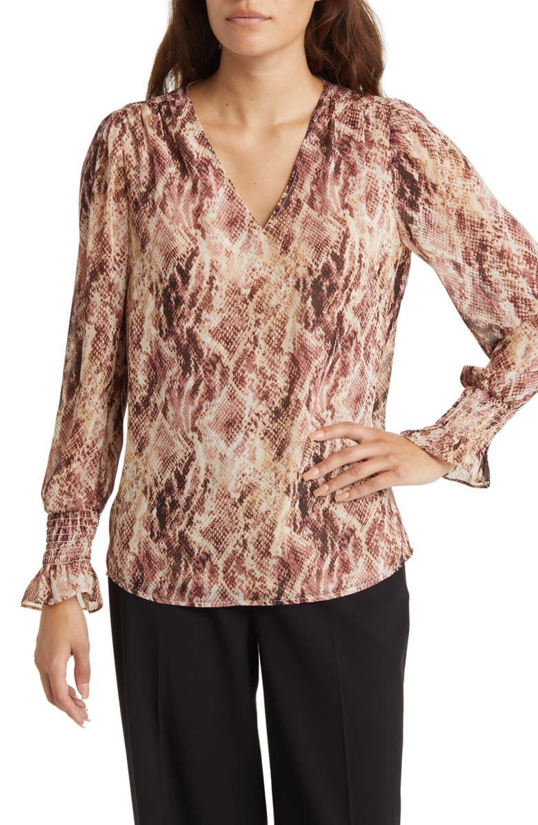 Anne Klein Smocked Cuff Blouse, Main, color, 