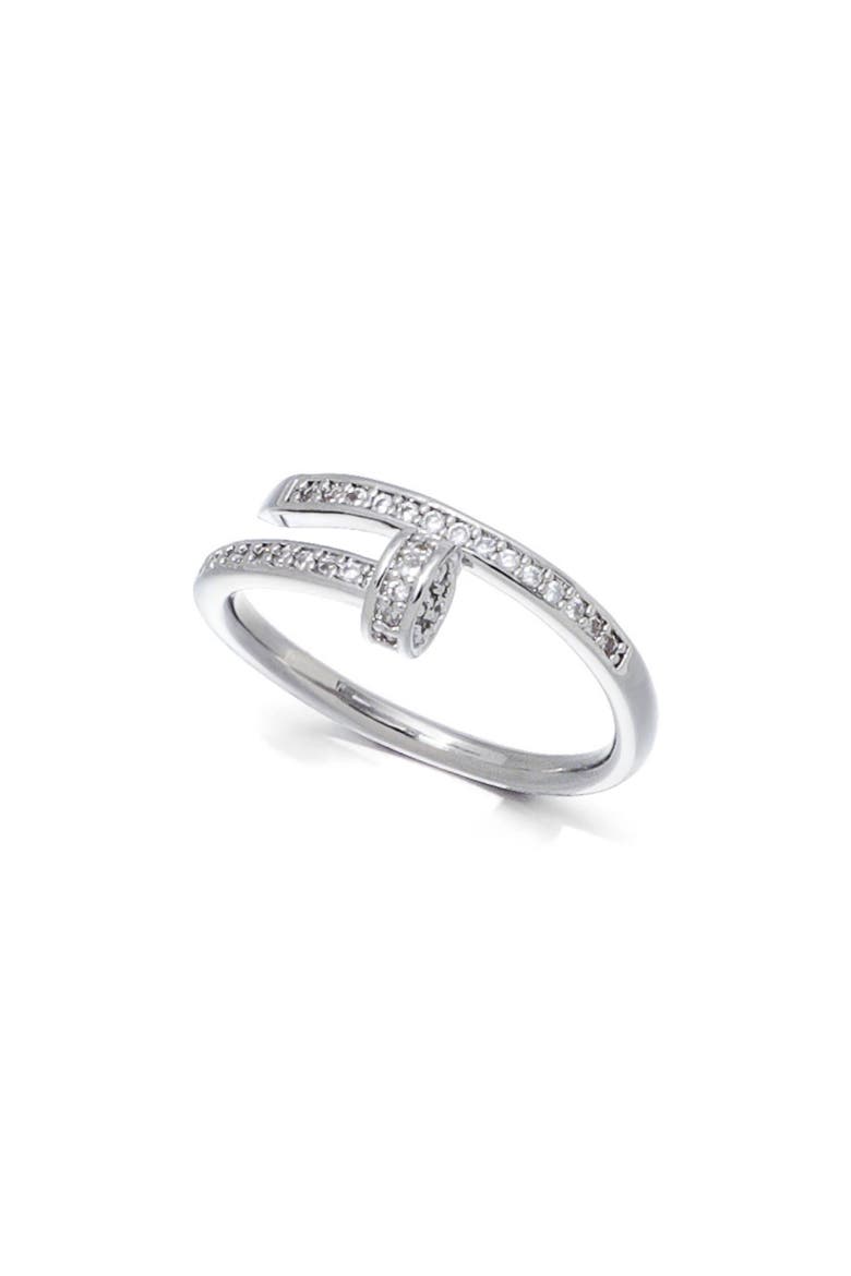 Cubic Zirconia Nail Bypass Ring, Main, color, SILVER