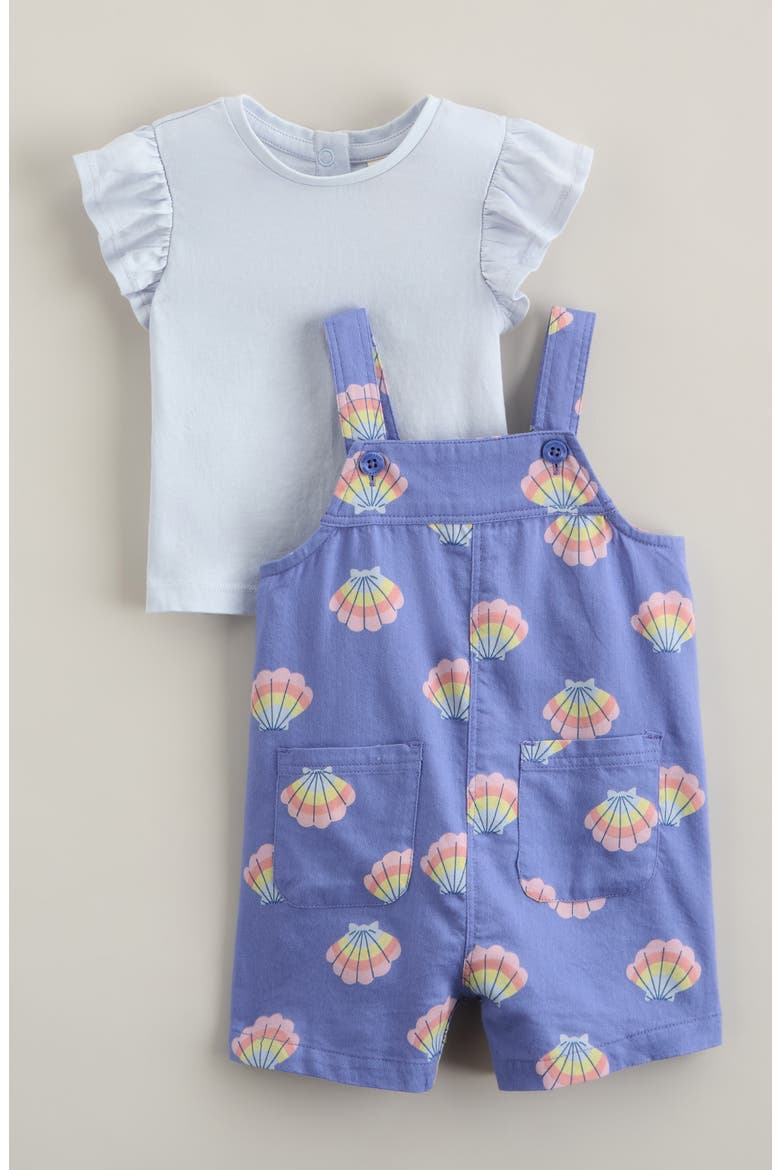 Cotton T-Shirt & Shortalls Set, Main, color, BLUE HALOGEN- BLUE SEASHELLS