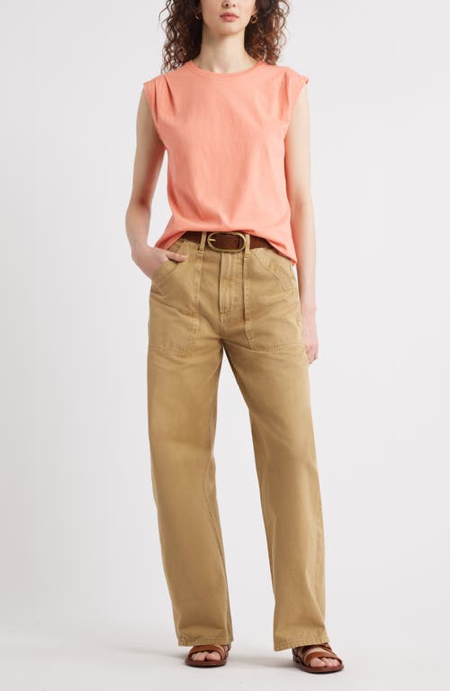 Treasure & Bond Pleat Shoulder Cotton Tank In Coral Apple
