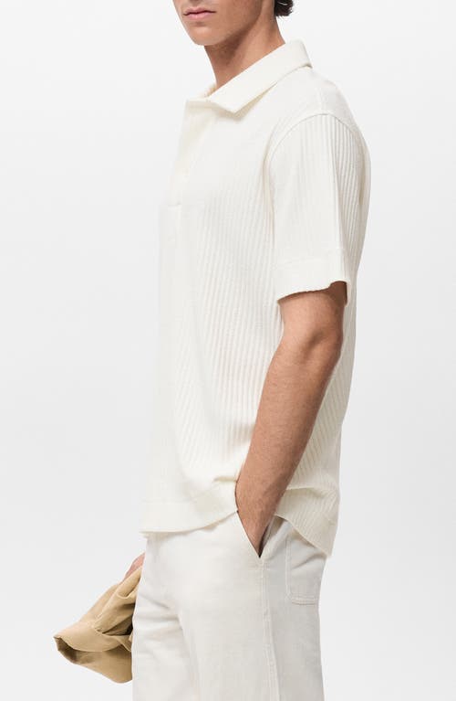 Mango Textured Knit Polo In White