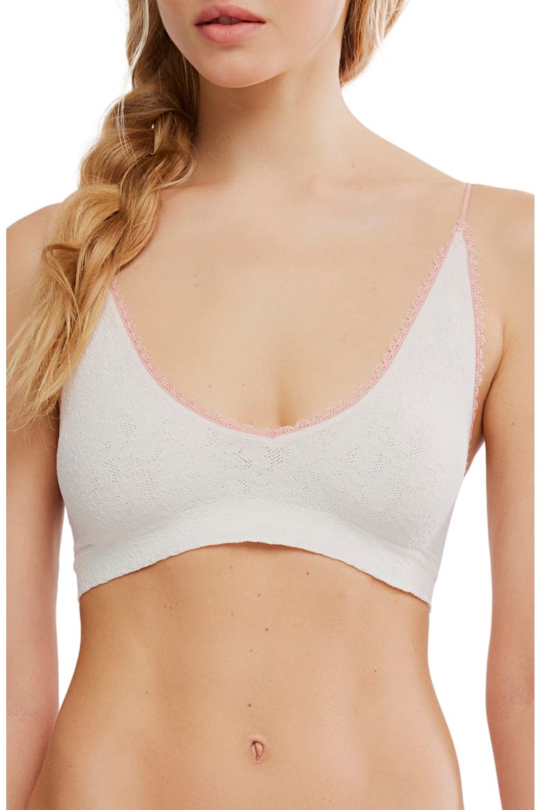 Intimately FP Sweet Point Seamless Longline Bralette, Main, color, WHITE ALYSSUM COMBO
