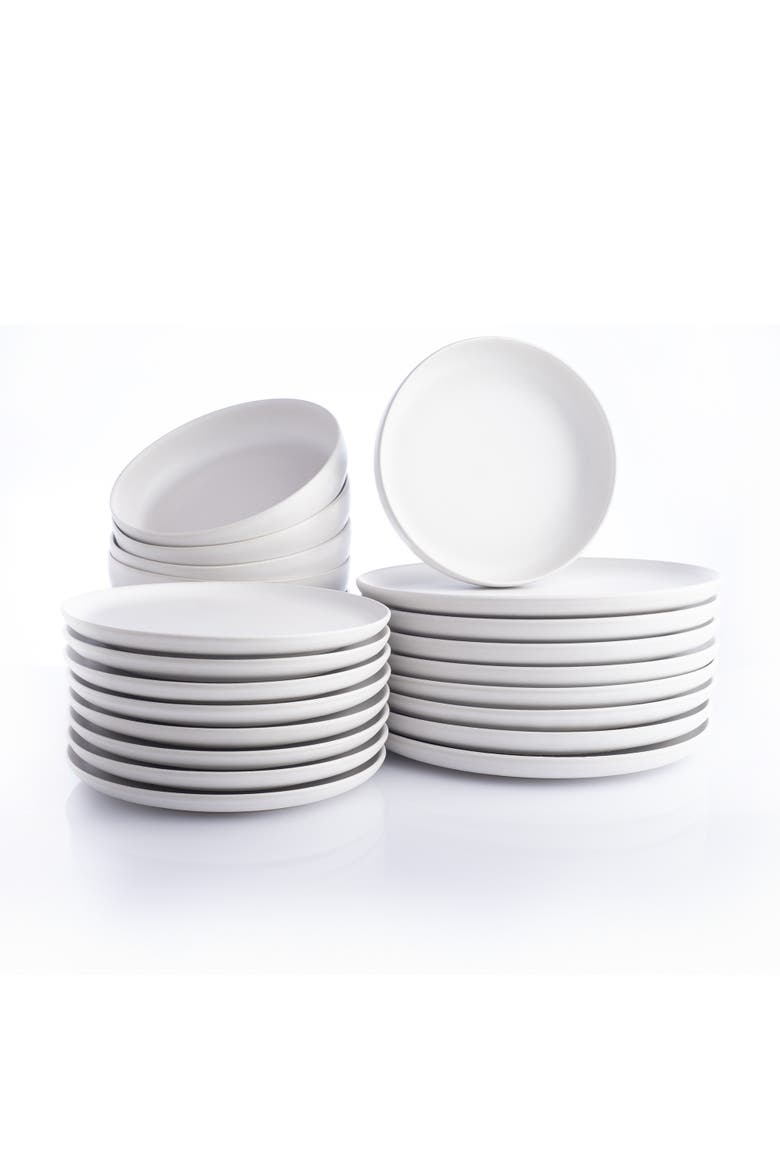 Porto by Stone Lain Macchio Stoneware 24-Piece Dinnerware Set, Main, color, White Matte