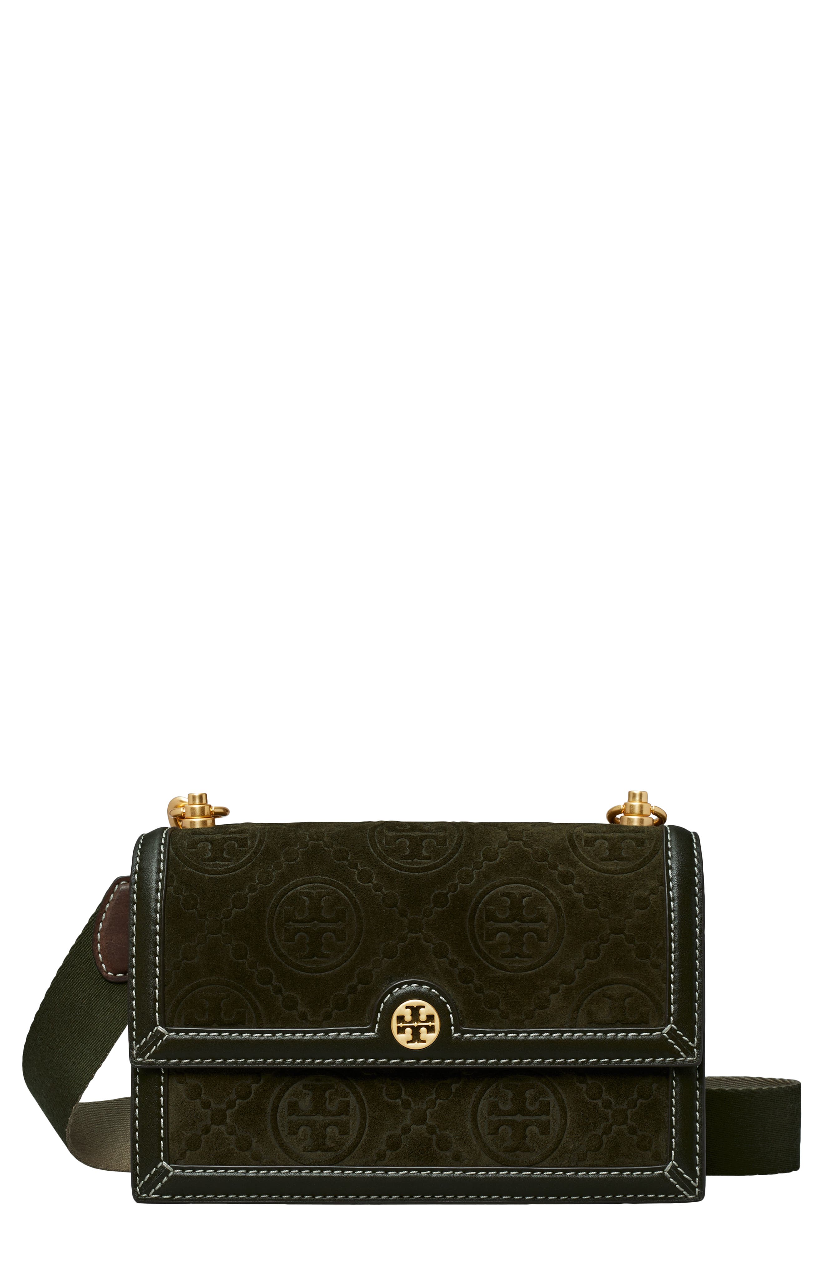 Tory Burch T Monogram Embossed Suede Small Shoulder Bag, Main, color, 