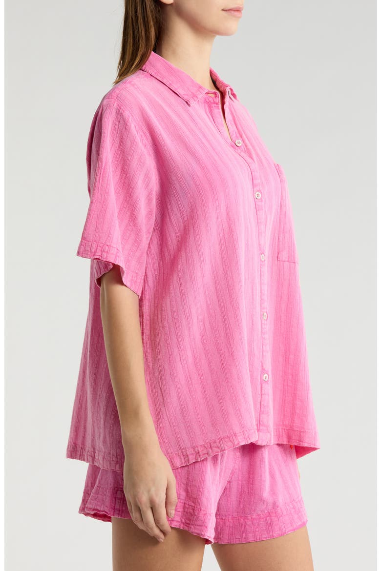 Hotel Malibu Embroidered Yarn Dyed Stripe Button-Up Shirt, Alternate, color, SUPER PINK