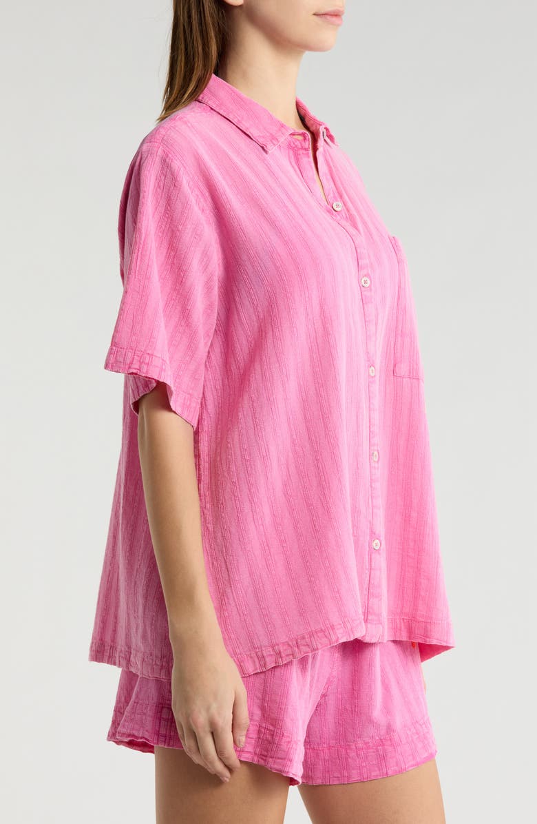 Rip Curl Hotel Malibu Embroidered Yarn Dyed Stripe Button-Up Shirt, Alternate, color, Super Pink