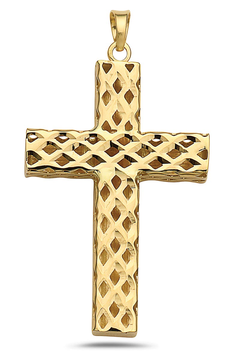 BEST SILVER 14K Gold Diamond Cut Cross Pendant, Main, color, Gold