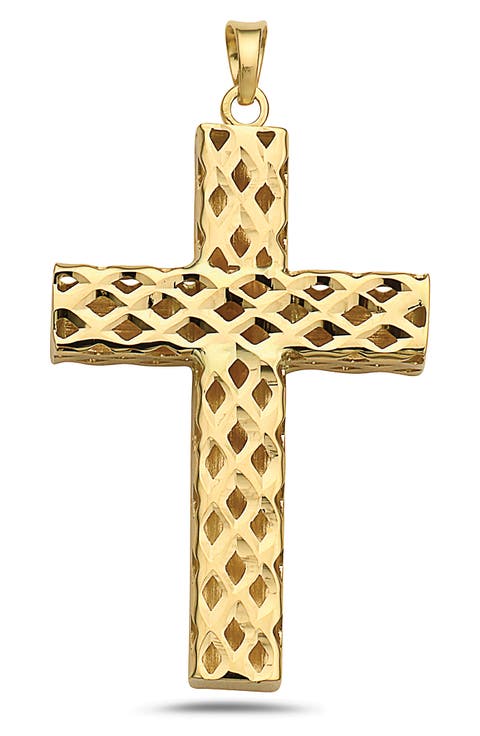 14K Gold Diamond Cut Cross Pendant