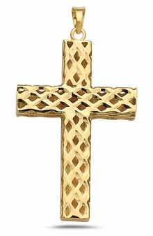 BEST SILVER 14K Gold Diamond Cut Cross Pendant