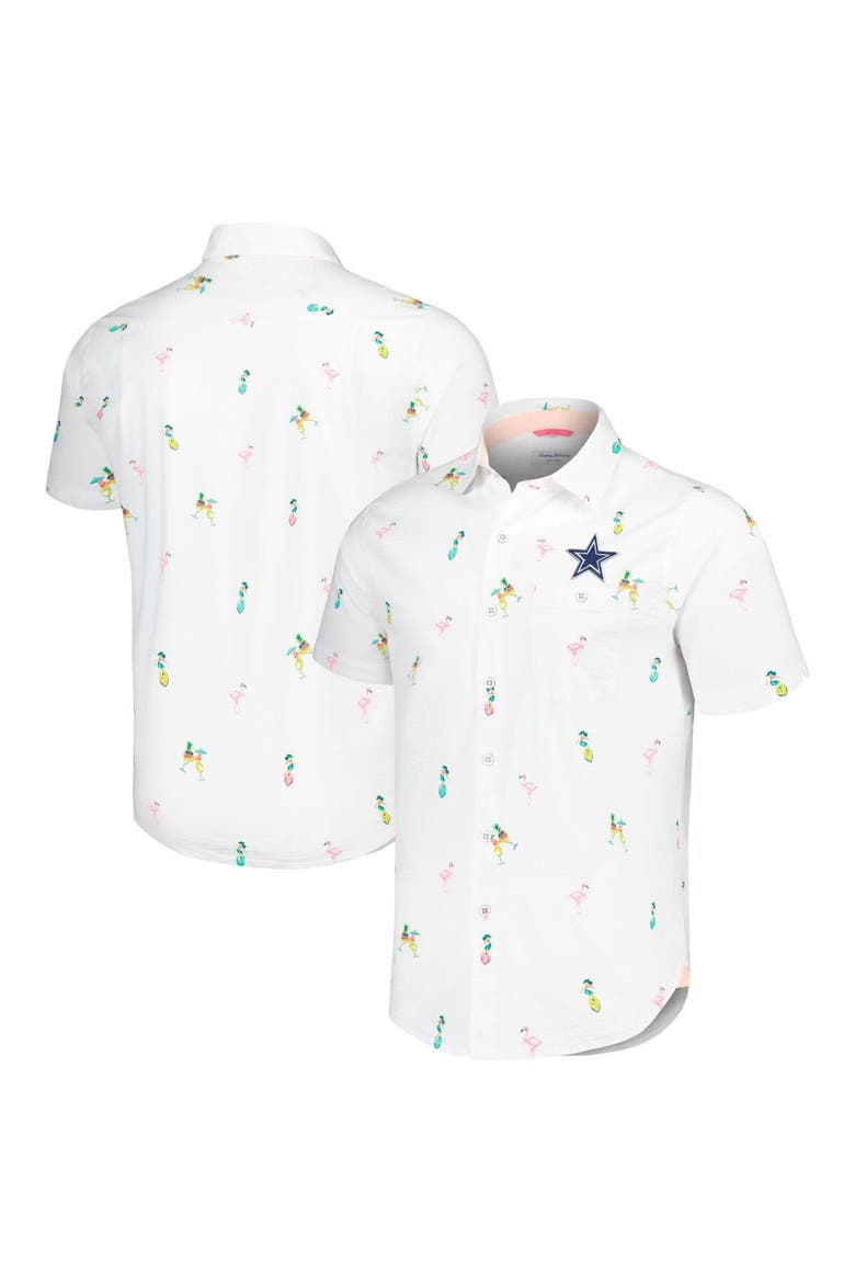 Men's Tommy Bahama White Dallas Cowboys Nova Wave Flocktail Button-Up Shirt, Main, color, White