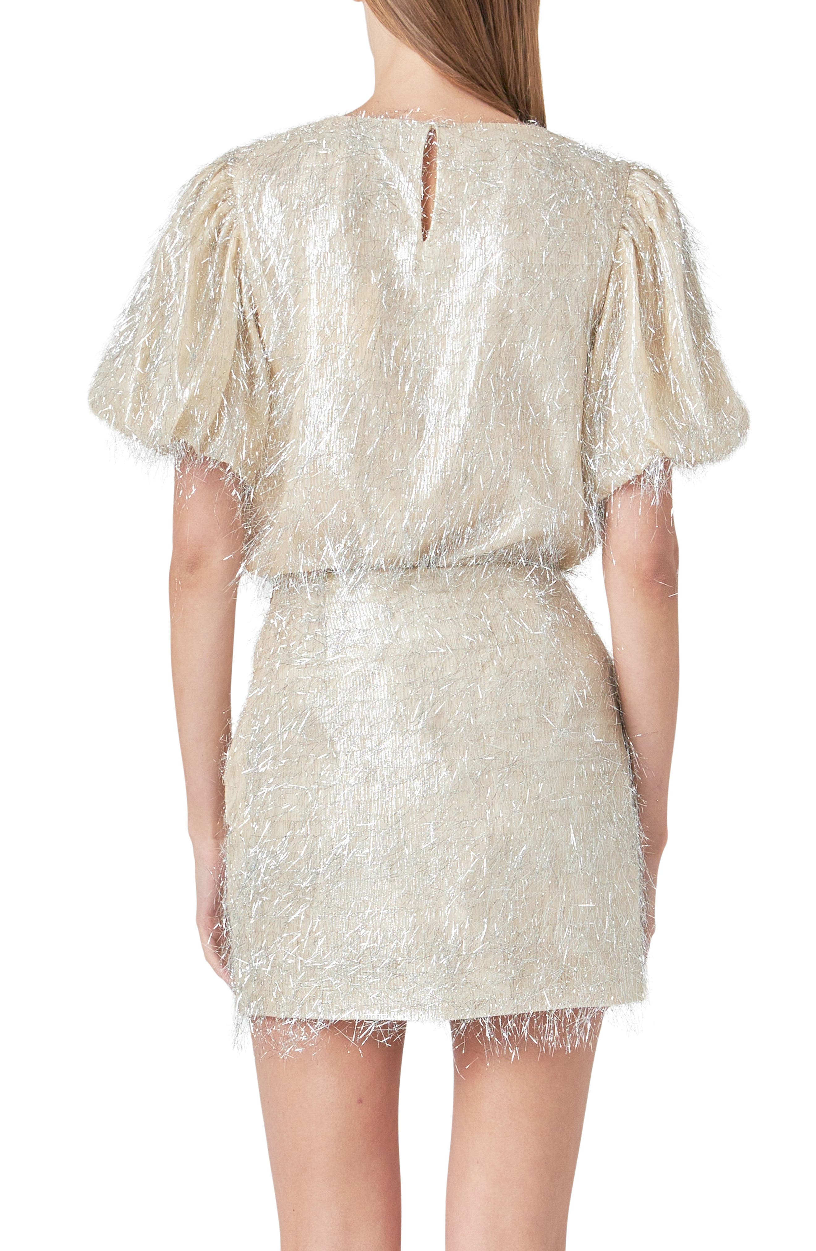 Metallic Fringe Puff Sleeve Top - image 2