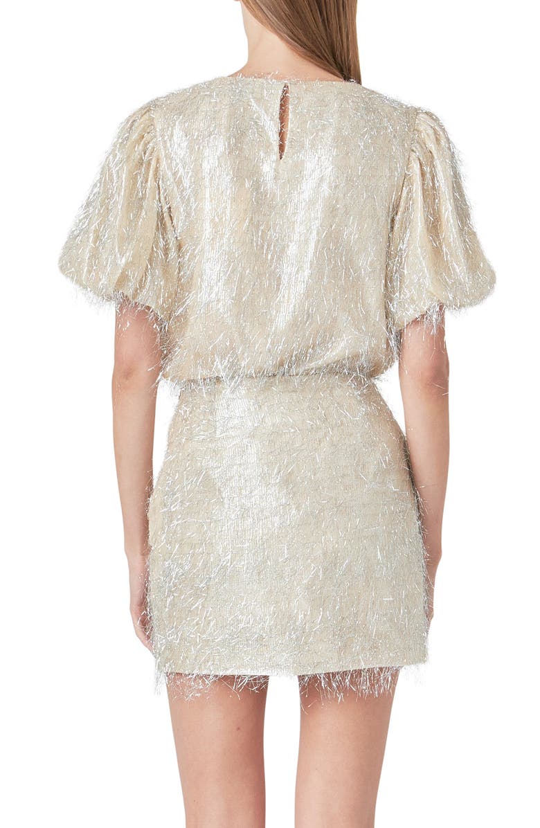 Endless Rose Metallic Fringe Puff Sleeve Top, Alternate, color, Champagne