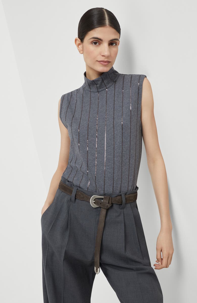 Brunello Cucinelli Dazzling Embroidery top, Alternate, color, Lead