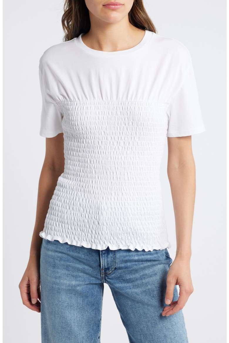 Smocked Cotton Top, Main, color, WHITE