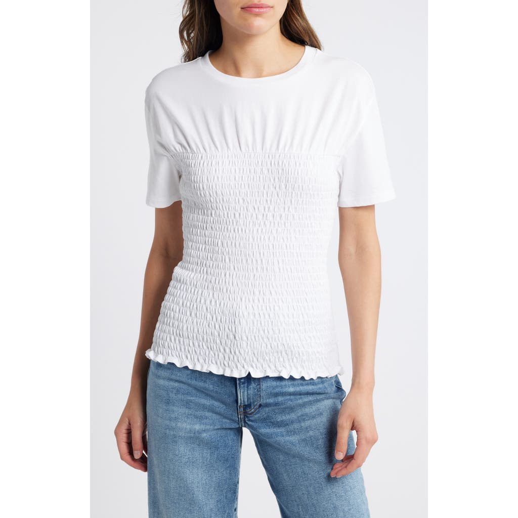 Rag & Bone Smocked Cotton Top In White