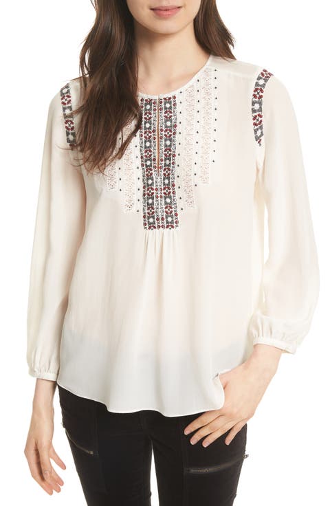 Clema Embroidered Bib Silk Top