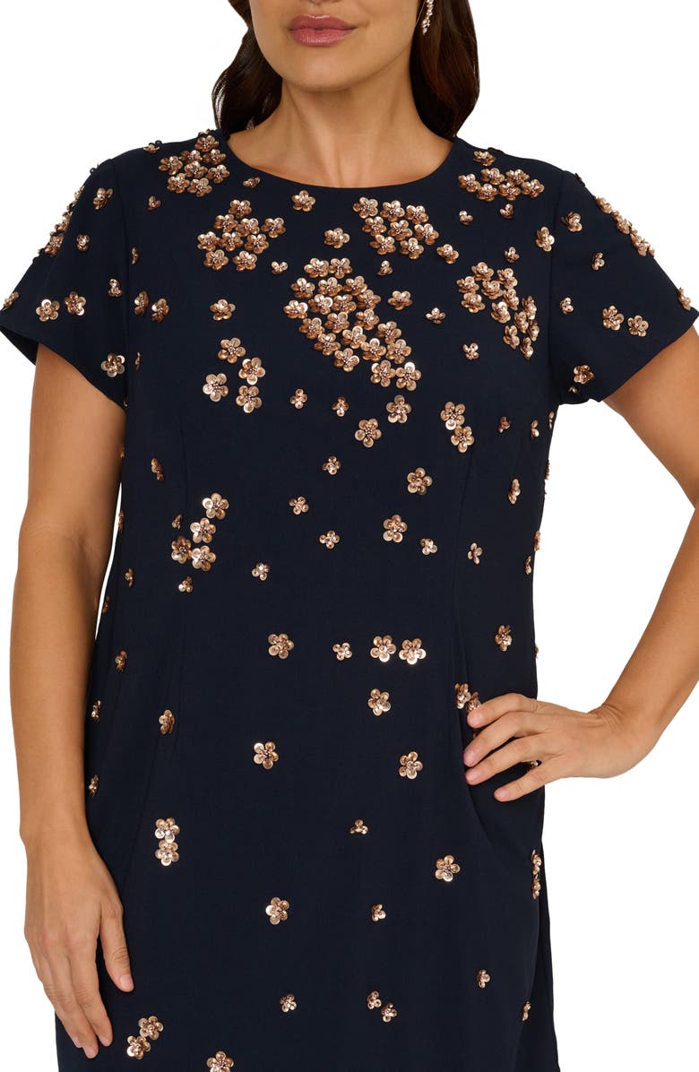 Adrianna Papell Floral Beaded Sequin Cocktail Sheath Dress, Alternate, color, Midnight/ Rosegold