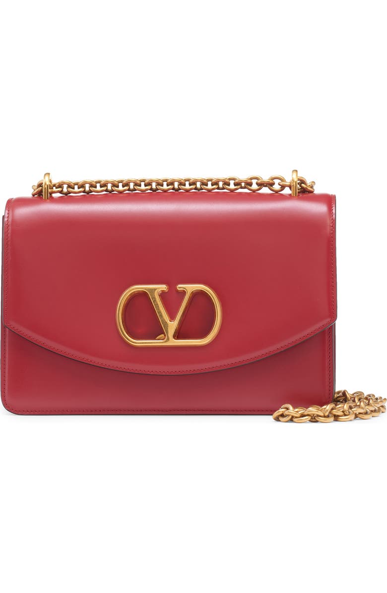 Valentino Garavani DeVain VLOGO Leather Shoulder Bag, Main, color, Rosso V
