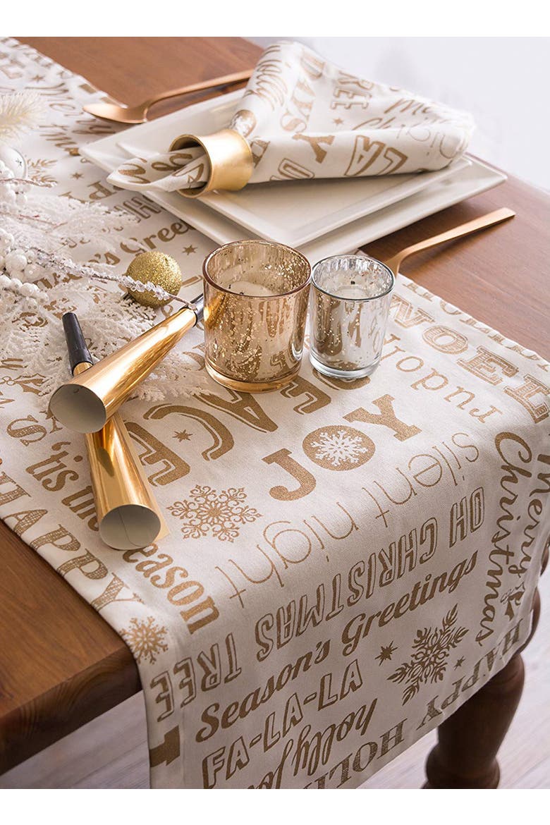 Gold Christmas Collage Table Runner, Alternate, color, Gold