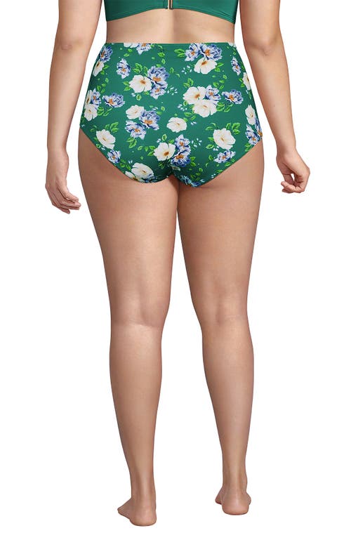 Lands' End Plus Size Sculpting Suit High Waisted Bikini Bottoms In Island Emerald Petunia Floral