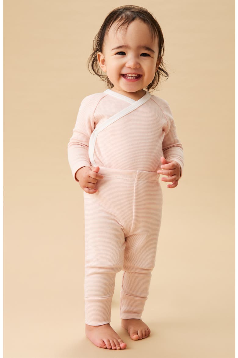 Long Sleeve Wrapover Bodysuit, Alternate, color, Blush Stripe