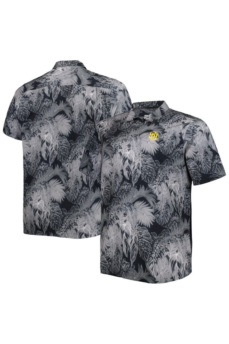 Men's Tommy Bahama Black San Diego Padres Big & Tall Luminescent Fronds Camp IslandZone Button-Up Shirt, Main, color, Black