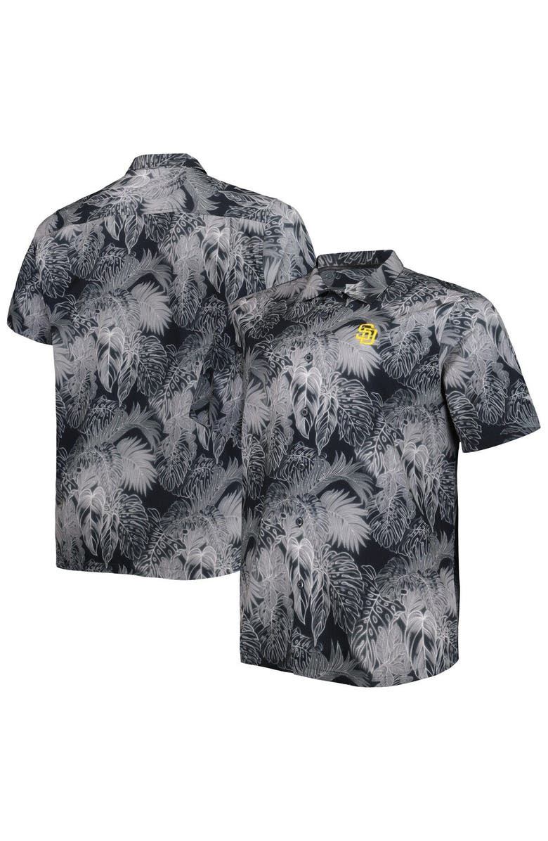 Tommy Bahama Men's Tommy Bahama Black San Diego Padres Big & Tall Luminescent Fronds Camp IslandZone Button-Up Shirt, Main, color, 