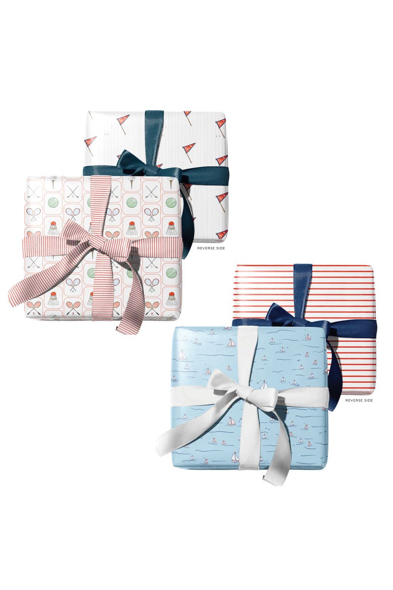 Eight Sheets Two-Sided "Club Life" & "Sails Up" Heavyweight Gift Wrap, Alternate, color, Multicolored