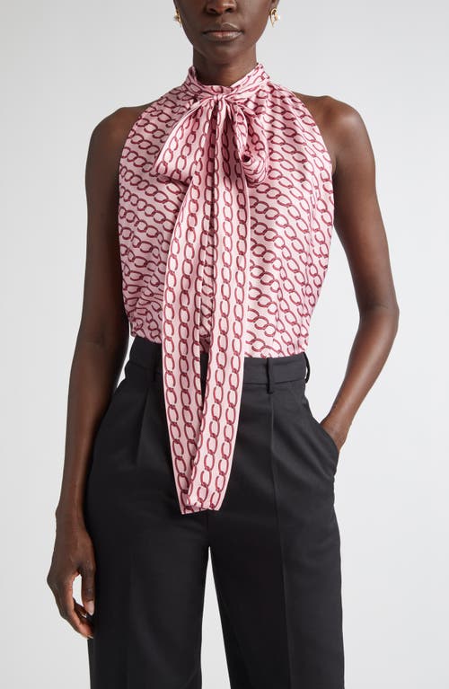 Oscar De La Renta Chain Print Tie Neck Silk Shift Dress In Beet/pink