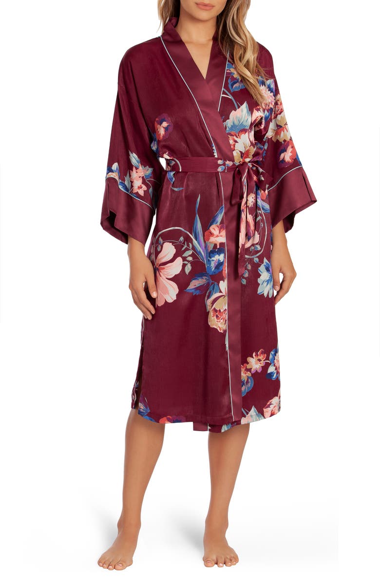 In Bloom by Jonquil Lenox Floral Satin Robe, Main, color, 