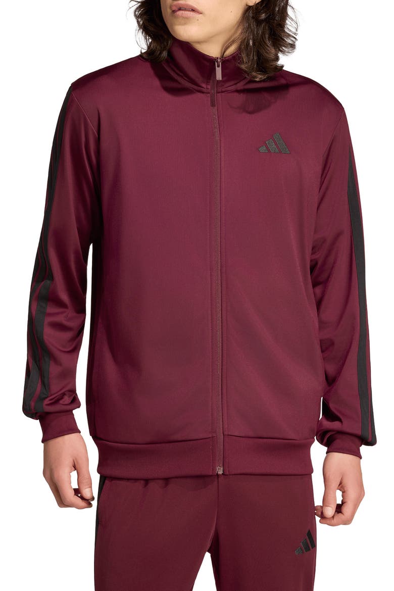 Essentials 3-Stripes Track Jacket, Main, color, MAROON/ BLACK