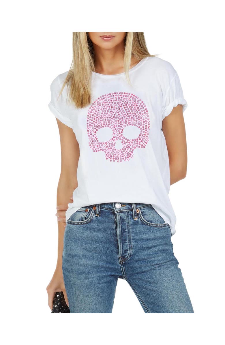Lauren Moshi Croft Short sleeve Vintage Tee Exclusive Stud Skull Tee, Main, color, White