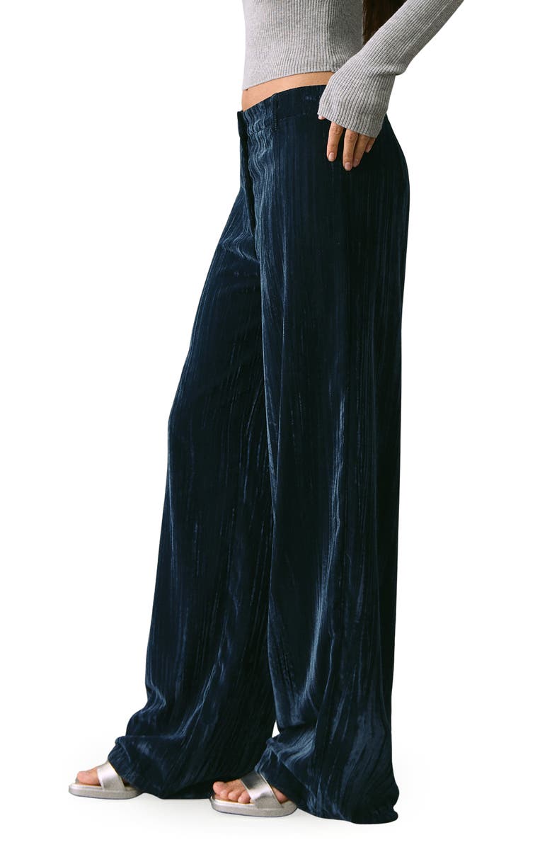 MANGO TEEN Straight Velvet Pants, Alternate, color, Navy