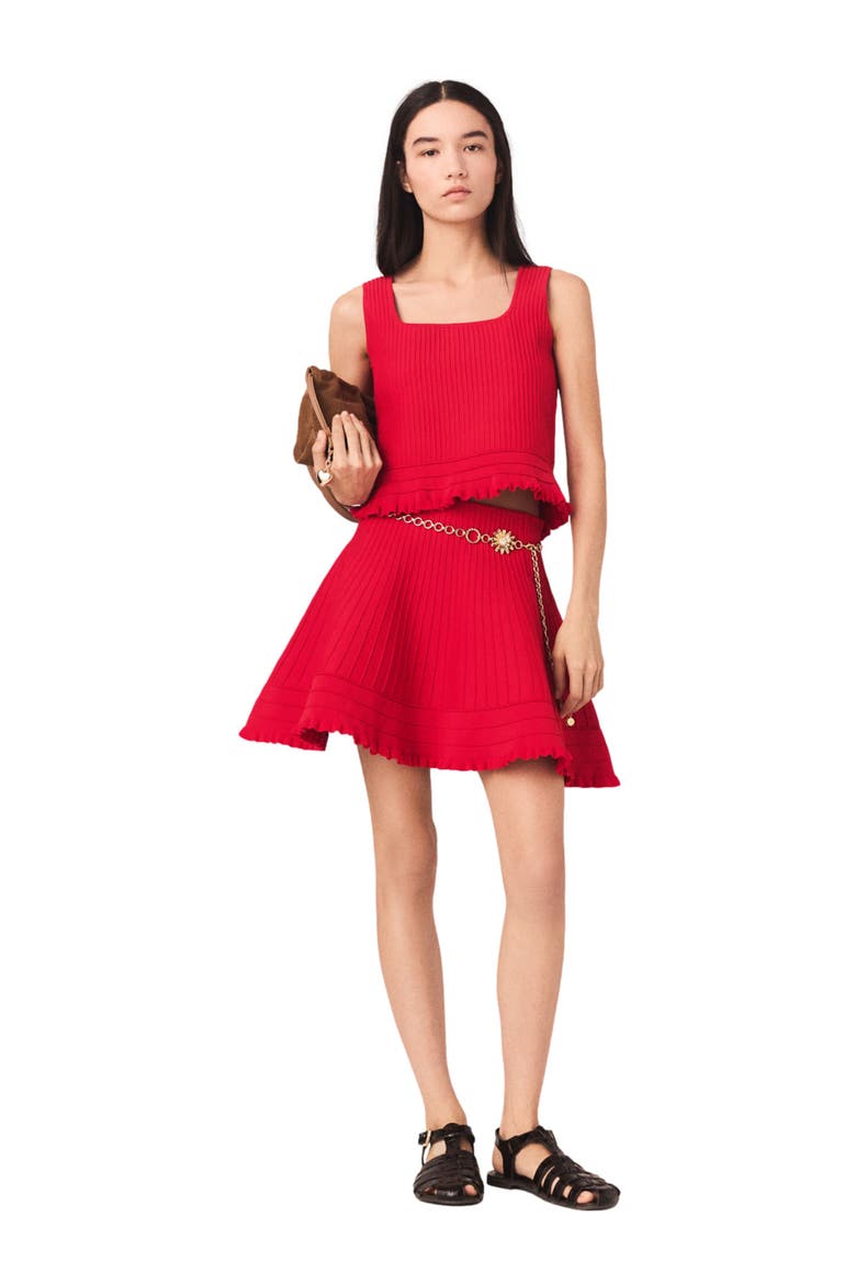 Ruffled knit top, Alternate, color, Red