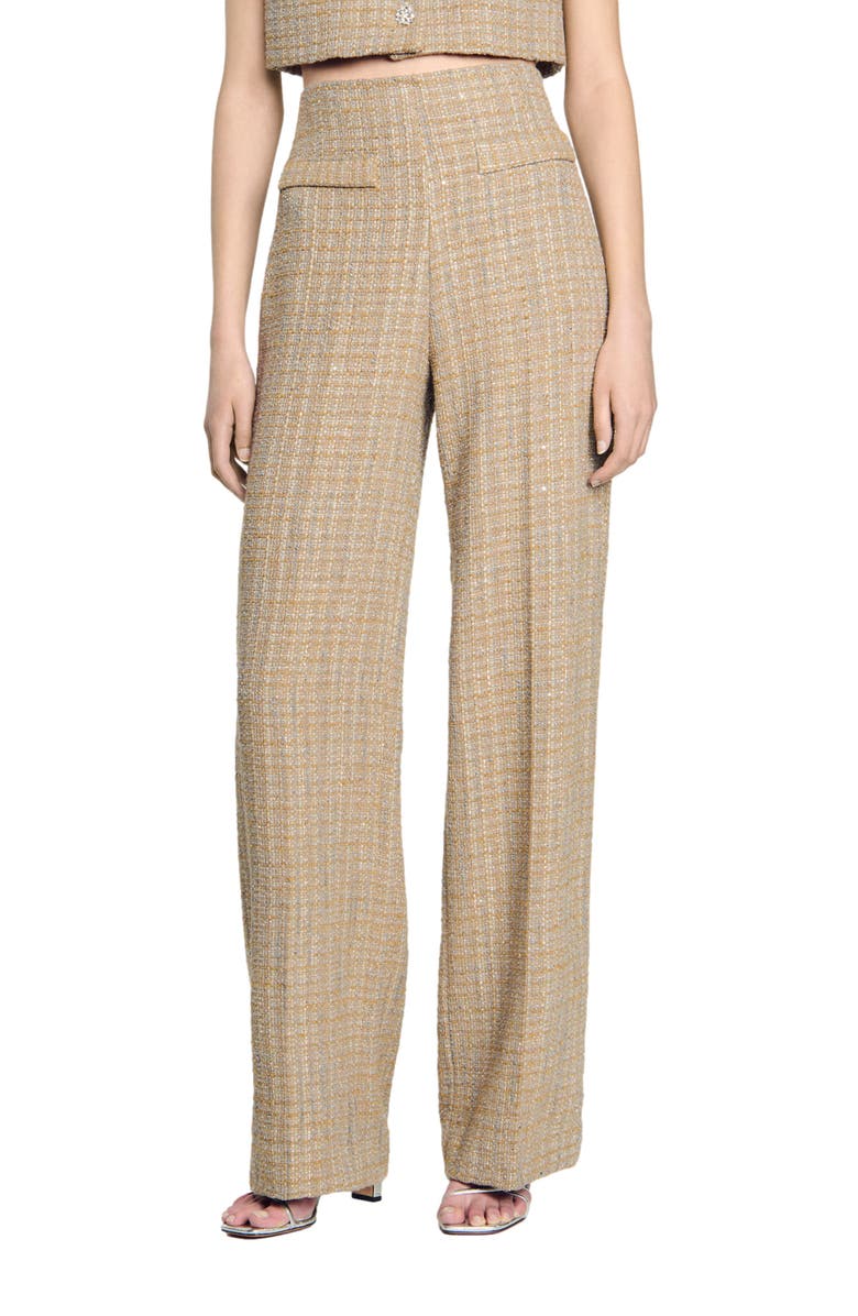 SANDRO Straight-leg tweed trousers, Main, color, 