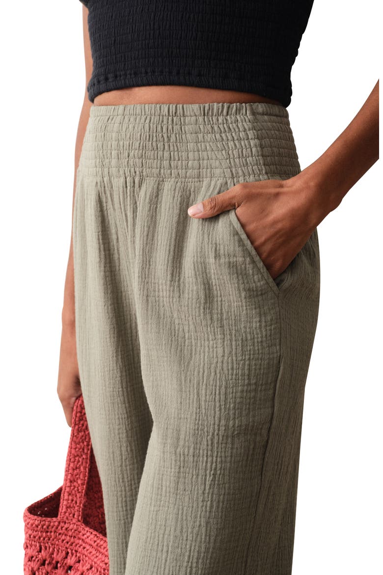 Cali Smocked Waist Double Cloth Pants, Alternate, color, SEA SPRAY