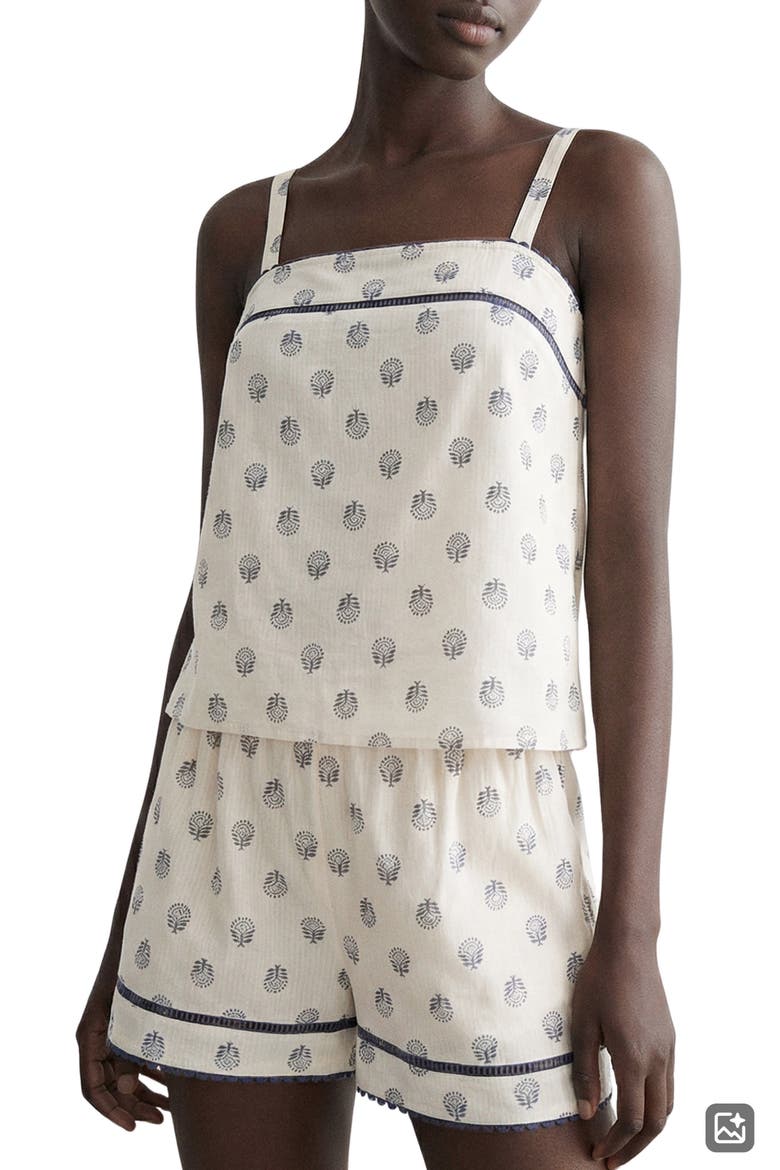 Ladder Stitch Cotton Shorts Pajamas, Main, color, OFF WHITE