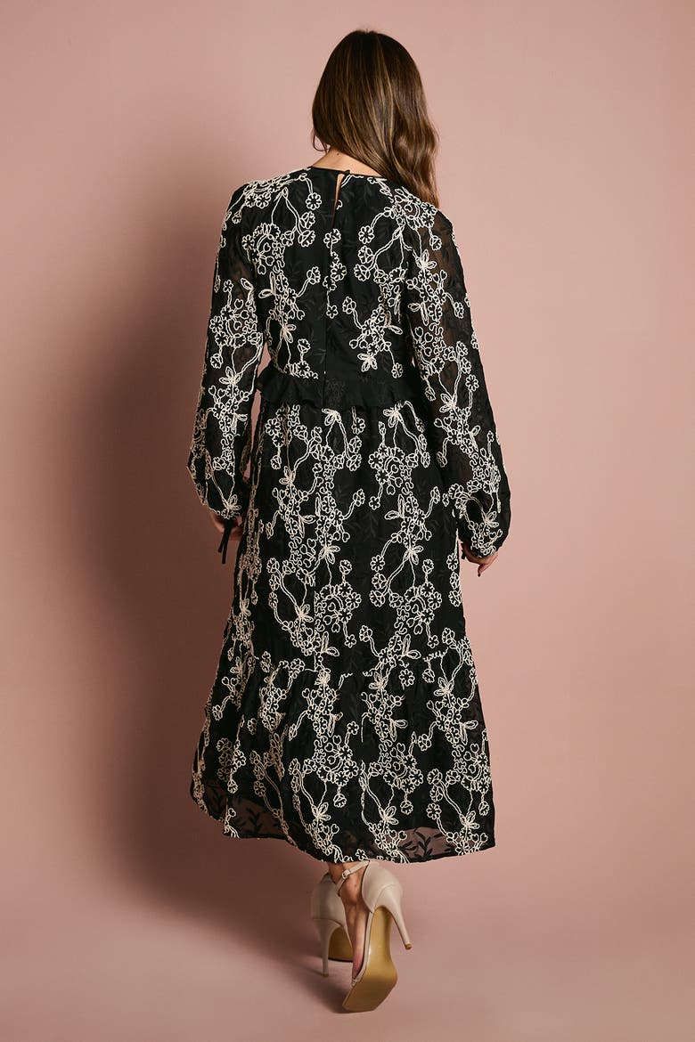 Long Sleeve Broderie Floral Midaxi Dress, Alternate, color, Mono