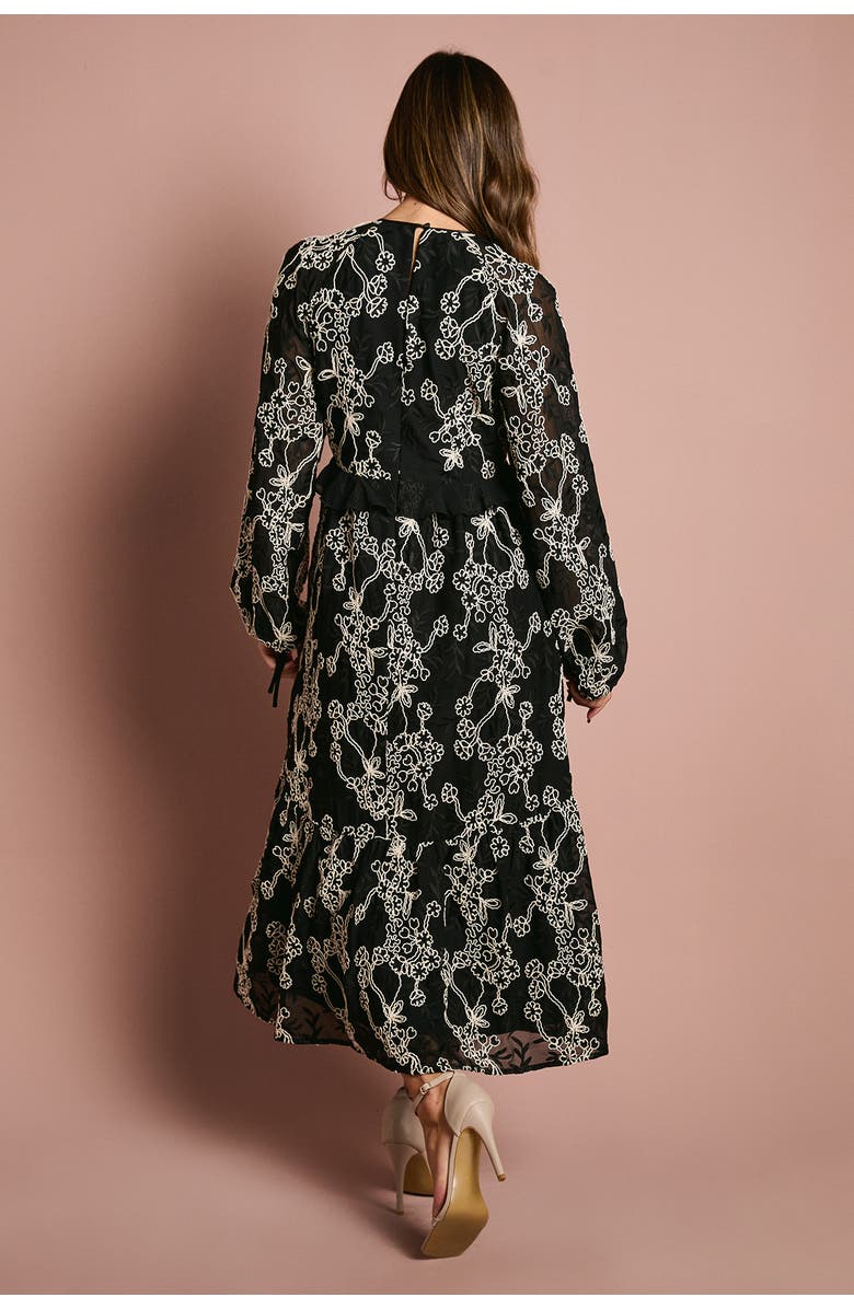 Coast Long Sleeve Broderie Floral Midaxi Dress, Alternate, color, Mono