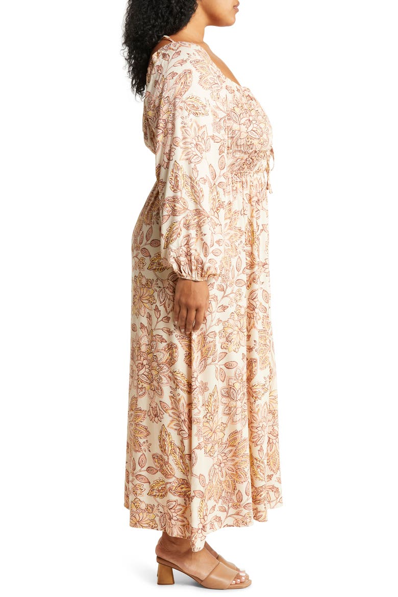 Emery Floral Long Sleeve Midi Dress, Alternate, color, SAND FLORAL