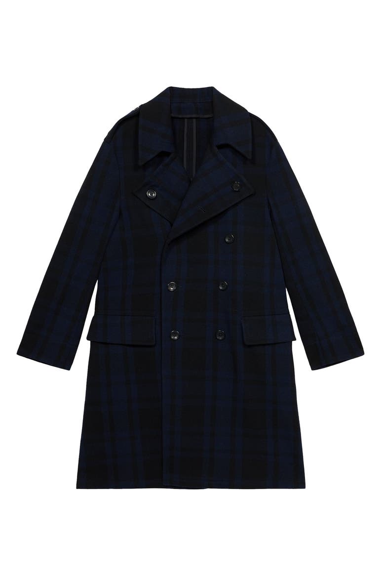 Winston Double-Breasted Checked Wool Coat, Main, color, Navy Blue