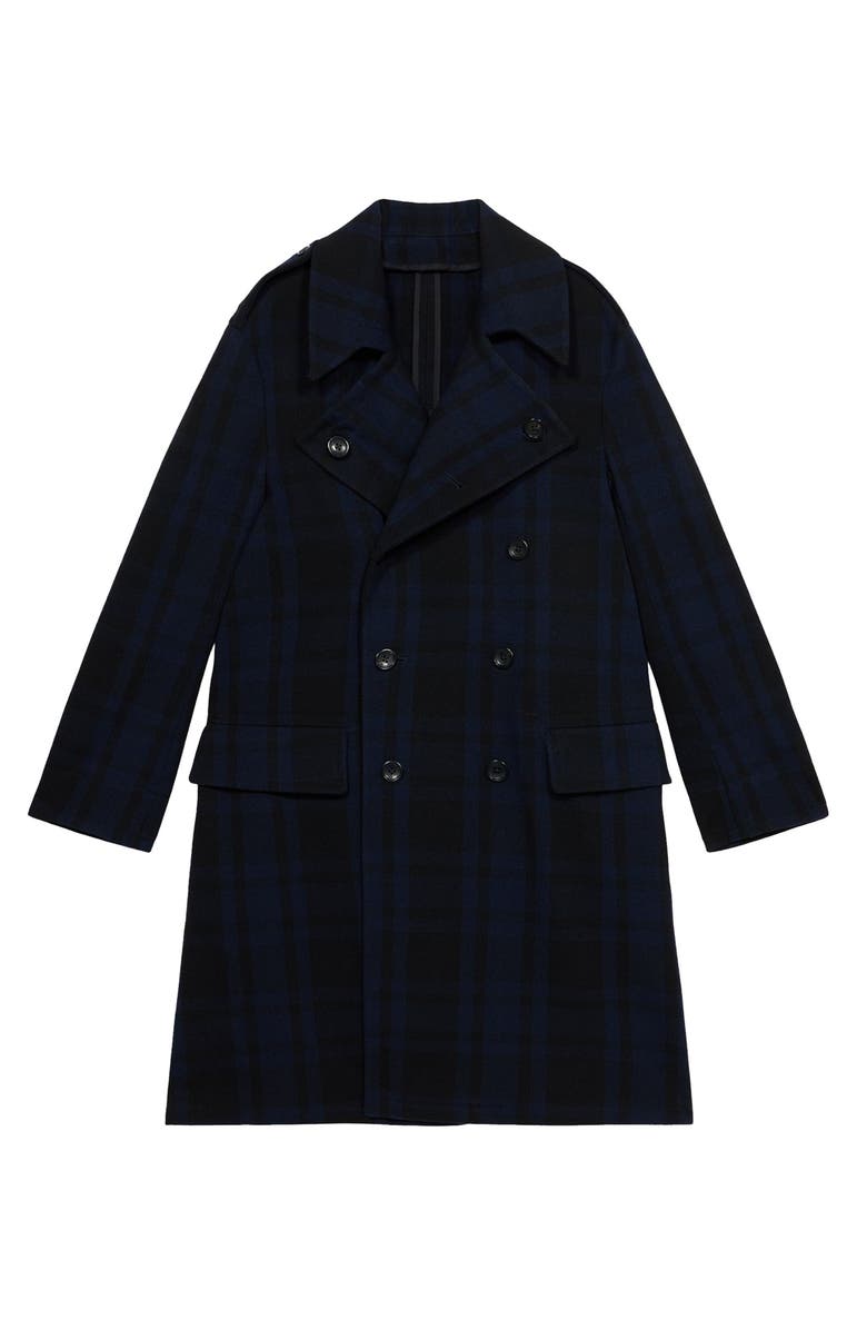Fortela Winston Double-Breasted Checked Wool Coat, Main, color, Navy Blue