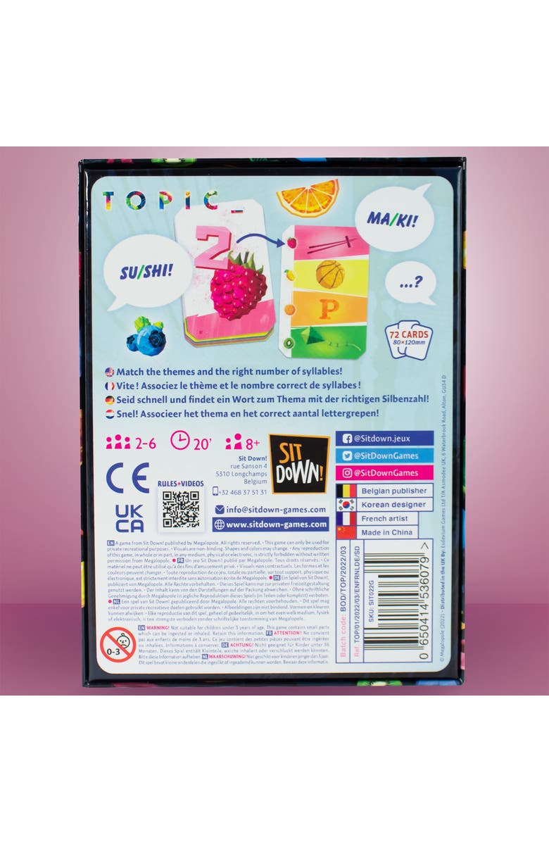 Sit Down Games Topic Card Game, 8+, Alternate, color, Multicolored