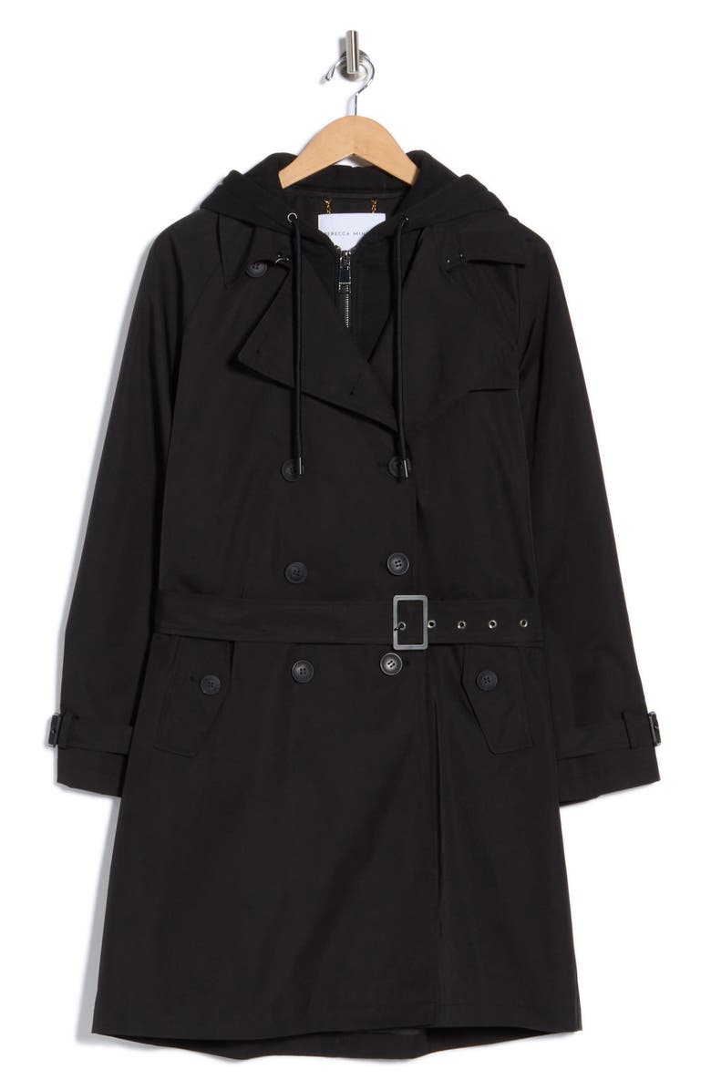 Rebecca Minkoff Water Repellent Trench Coat with Removable Bib Hoodie, Alternate, color, Black