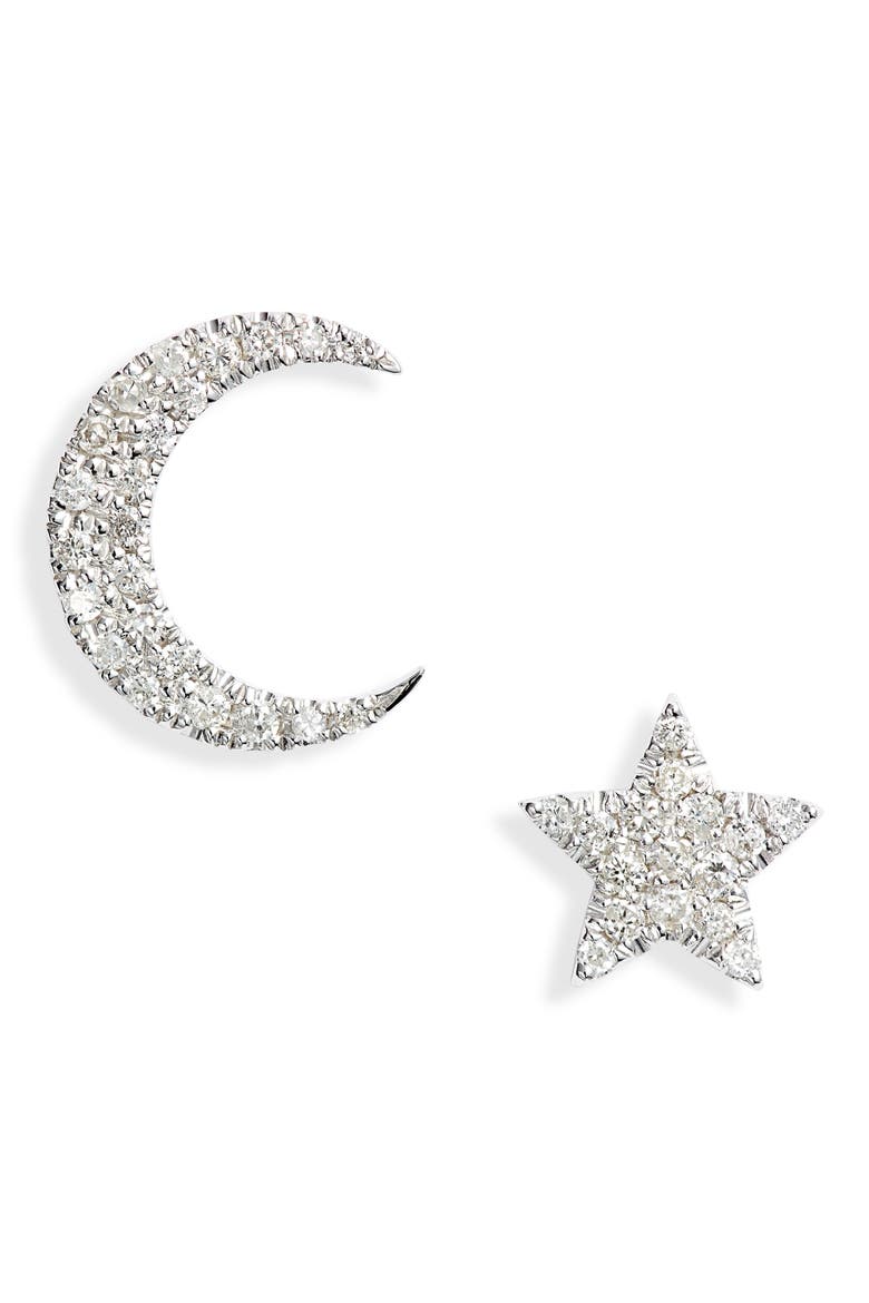 Mismatched Diamond Stud Earrings, Main, color, WHITE GOLD