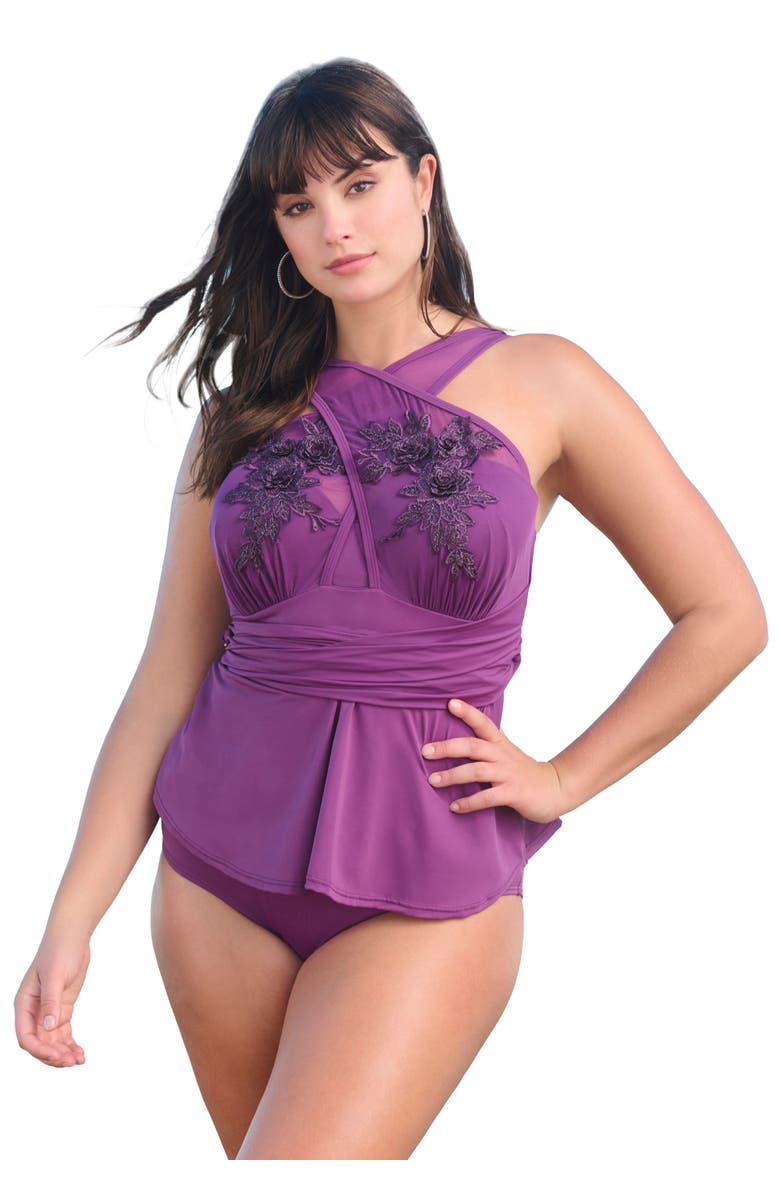 Swim 365 Lace-Appliquéd High-Neck Tankini, Main, color, Spice