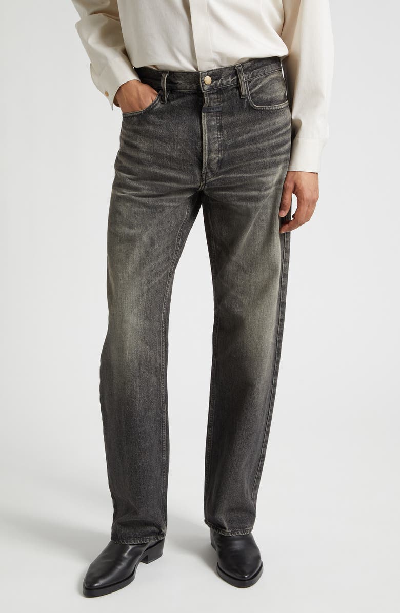 Fear of God Five-Pocket Straight Leg Jeans, Main, color, Worn Black Worn Black