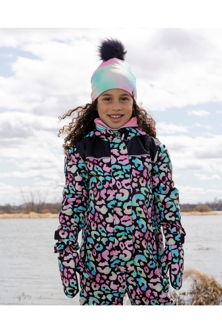 Girl Mid-Season Mittens Animal in Recycled Polyester, Alternate, color, Black Animal Print