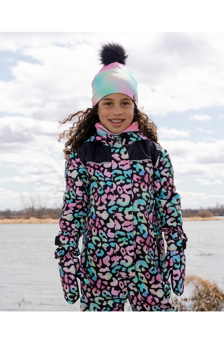 Deux par Deux Girl Mid-Season Mittens Animal in Recycled Polyester, Alternate, color, Black Animal Print