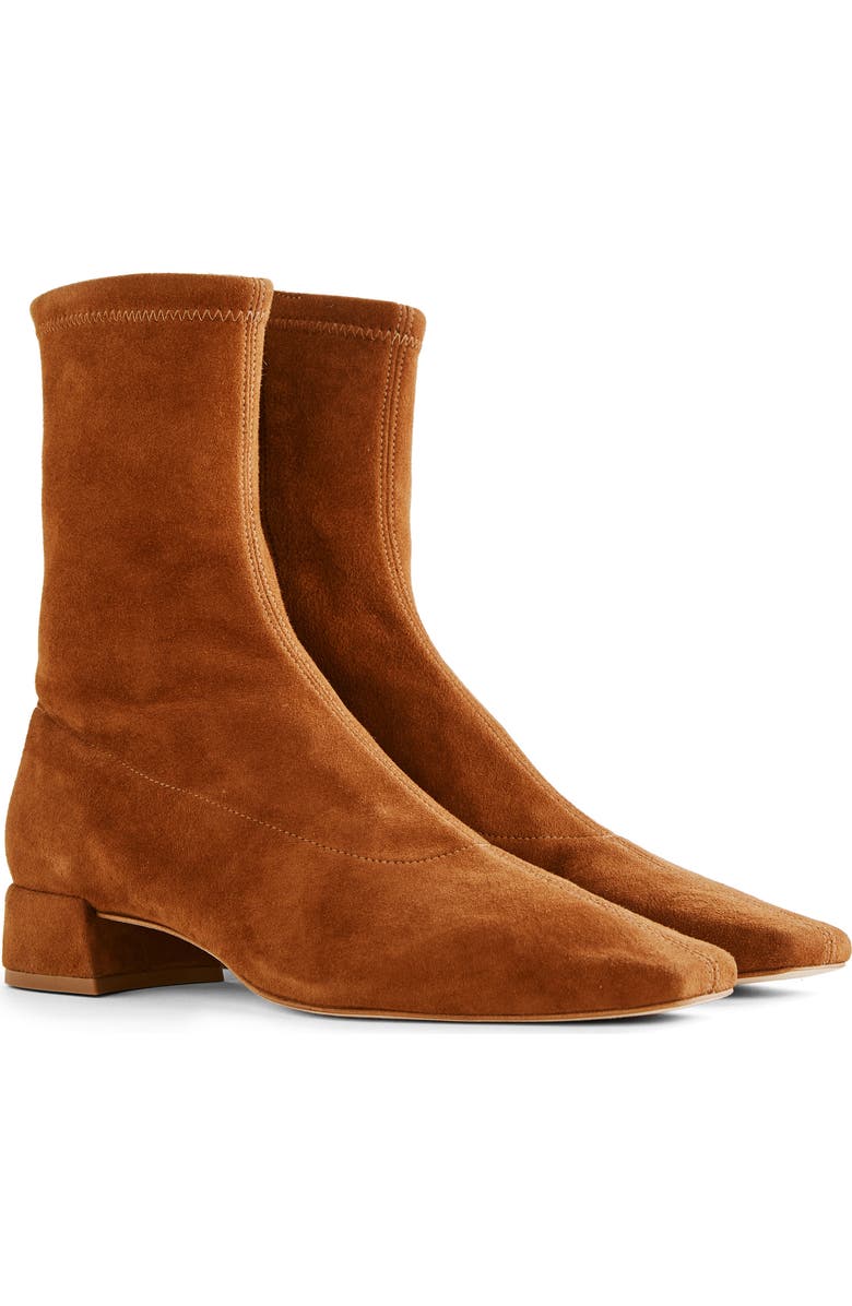 Reformation Rosina Bootie, Main, color, Rum Stretch Suede